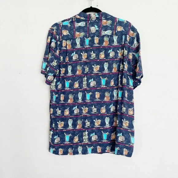 Reyn Spooner Pau Hana Camp Shirt Men's S Blue Cocktail Print Short Sleeve Hawaii - Picture 5 of 8